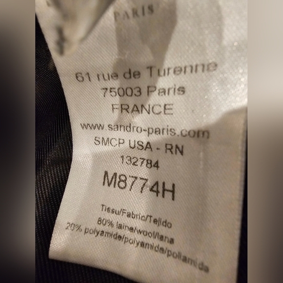 Sandro fur trimmed wool jacket,Leather detailing very dark blue removable hood M - Picture 2 of 3